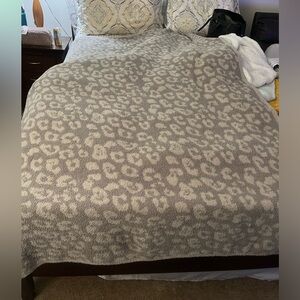 Barefoot Dreams “Cozy Chic” grey leopard print plush blanket